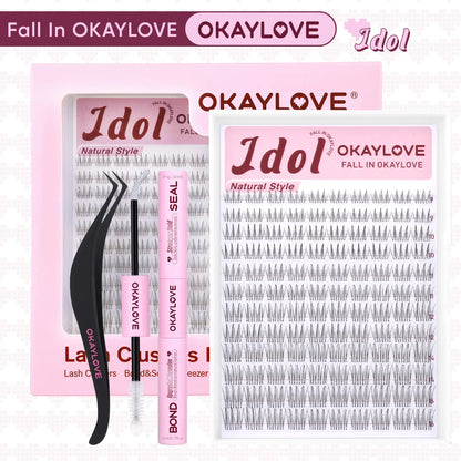 OKAYLOVE Idol Black| Brown Idol Lash Clusters Kit | D Curl Wispy Lash Extension Kit | Lightweight Look Like Real Lashes DIY Eyelash at Home for Natural Makeup Girl Gifts #backtoschool #sohochic