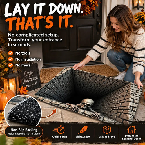 🎃 3D Halloween Horror Floor Mat – Spooky Skull Illusion Door Rug