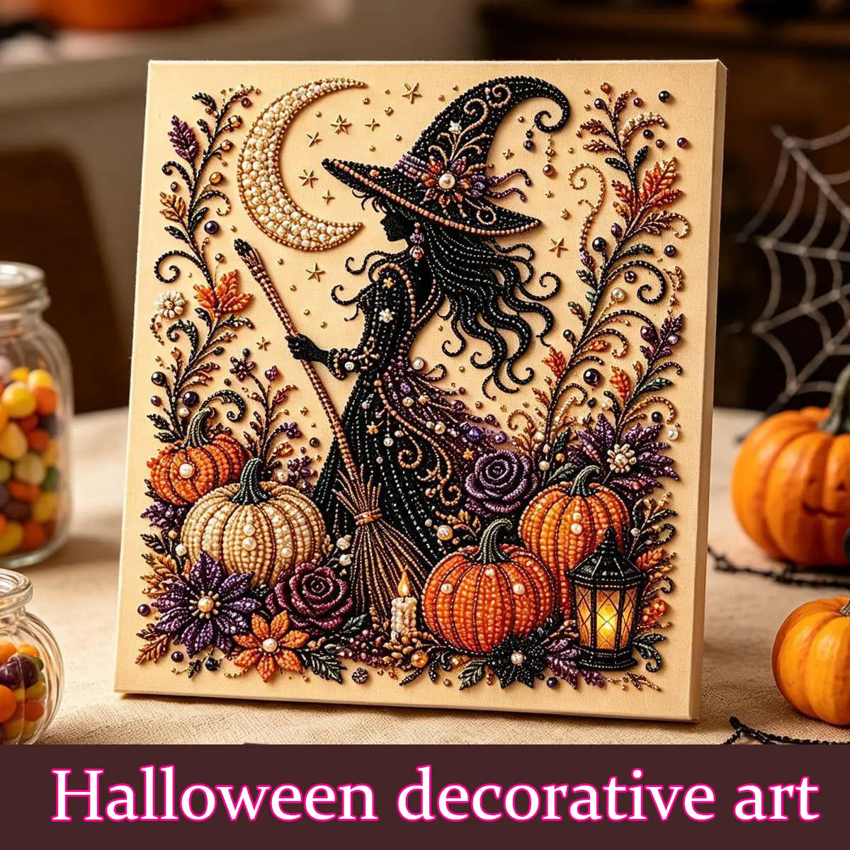 🎃 Halloween Witch Pearl Painting DIY Kit - Pumpkin Moon Diamond Art