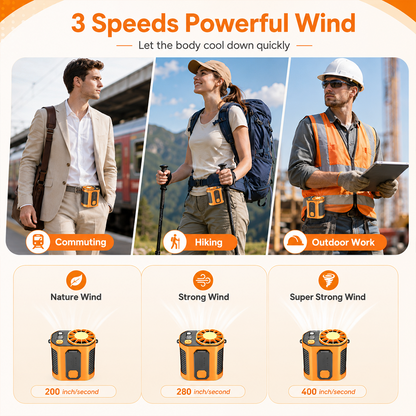 Portable Rechargeable Waist Fan with Power Bank & LED Light