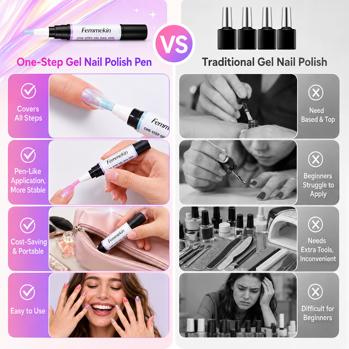 5 in 1 Aurora Gel Nail Polish Pen with Base Color and Top Coat
