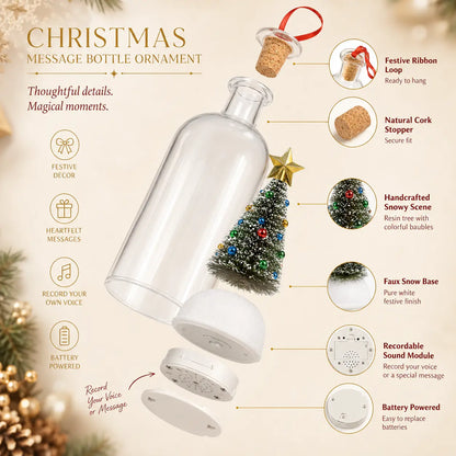 RUXACTY Recordable Christmas Message in a Bottle Ornament 8 Inch Voice Recording Holiday Keepsake with Playback Snowy Christmas Tree Scene Glass Bottle Decoration for Tree Home and Gift,back to school,back to school haul
