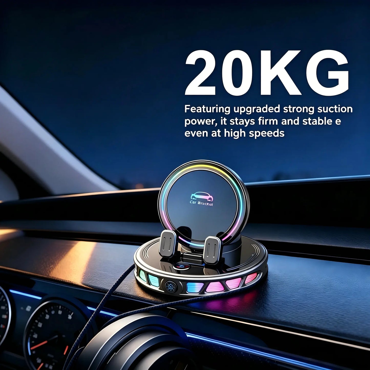 【DealsForYouDays】360° Rotating Wireless Charging Car Phone Mount with RGB Ambient Light — Ultra-Stable Suction, Auto-Lock, Fits Dashboard, Windshield, Compatible with iPhone and Android