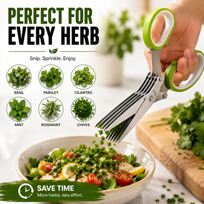 5 Blade Stainless Steel Herb Scissors with Cleaning Brush