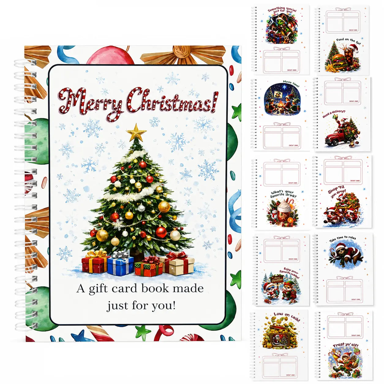 Christmas Gift Card Book, Diy Spiral Bound Gift Card Book, 5x7 Inch Colorful Spiral Bound Card Book , Christma Gift Cards Books Holder, DIY Personalized Xmas Gifts for Family, Friends, Students