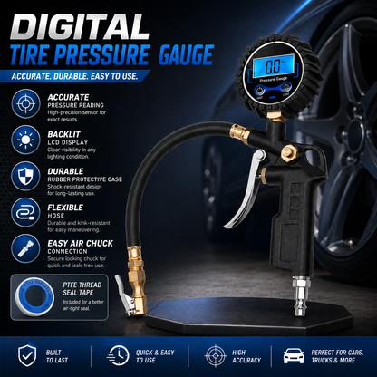 Digital Tire Pressure Gauge with Inflator – 250 PSI