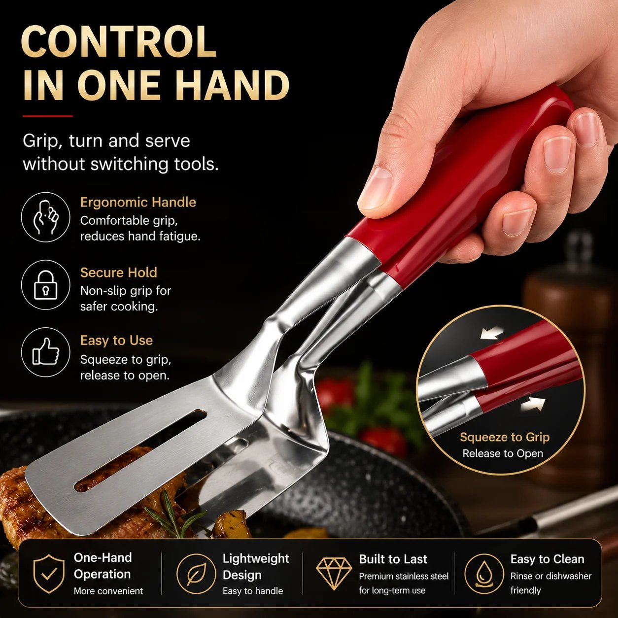 🍳 2-in-1 Stainless Steel Spatula Tongs – Grip, Flip & Serve
