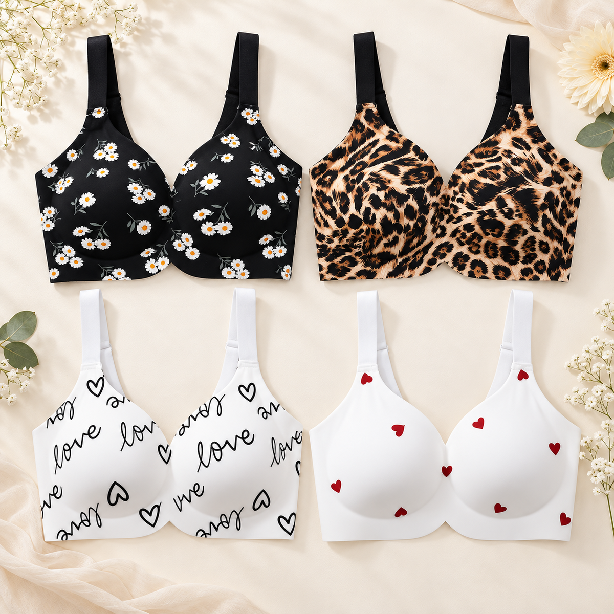 Women's Floral Seamless Jelly Wireless Push-Up Bra