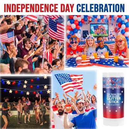 4th of July Glitter Stick Red White Blue Body Hair Sparkle Party Look
