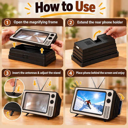 📺 Retro TV Phone Screen Magnifier – Foldable 3D Video Enlarger & Desktop Stand