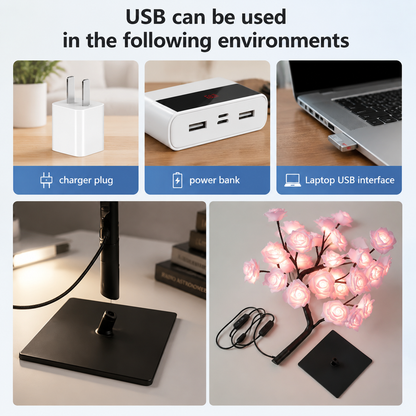 Rose Shaped USB Powered Table Lamp Night Light for Bedroom