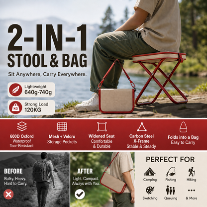 2 in 1 Portable Folding Outdoor Chair & Carry Bag