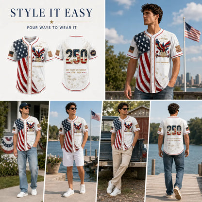 USA 250th Anniversary Baseball Jersey – Patriotic Eagle Button Shirt Plus Size Friendly