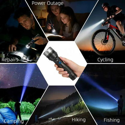 2-in-1 Rechargeable Flashlight & Power Bank (Zoomable, Waterproof)