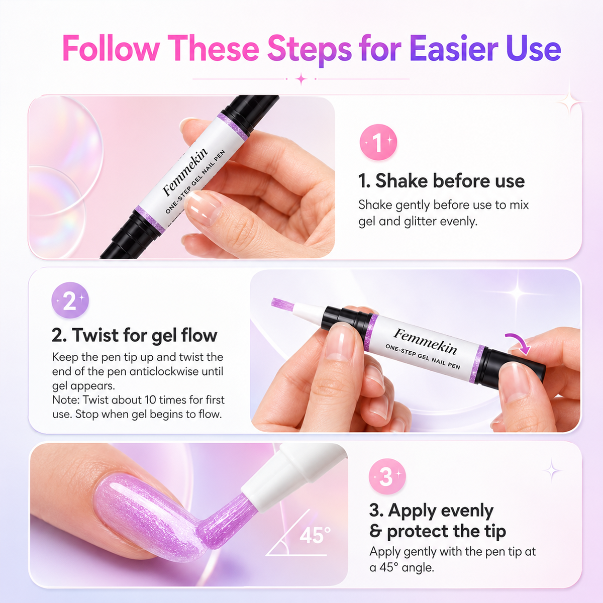 5 in 1 Aurora Gel Nail Polish Pen with Base Color and Top Coat