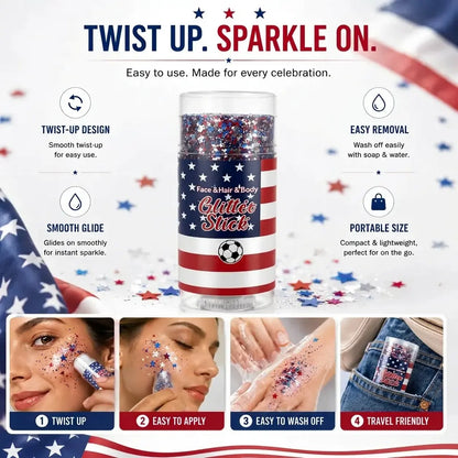 4th of July Glitter Stick Red White Blue Body Hair Sparkle Party Look