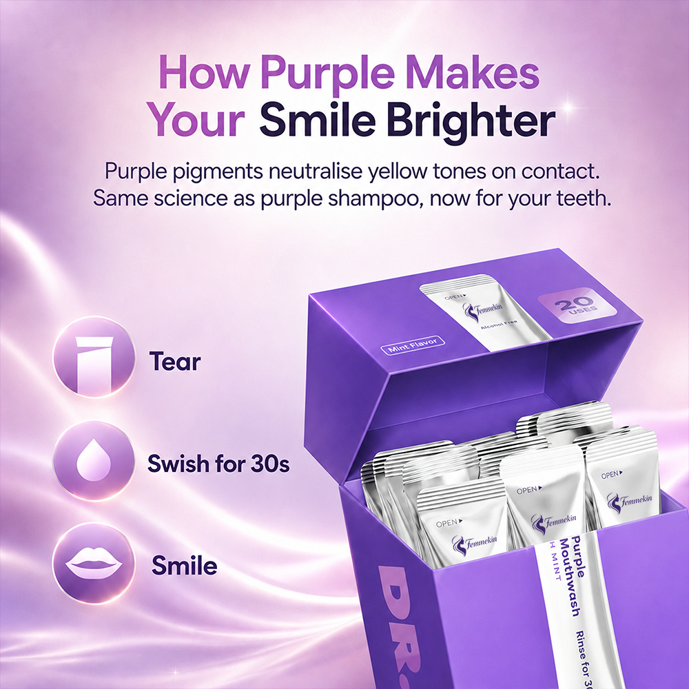 Purple Mint Mouthwash Sachets Alcohol Free Travel Fresh Breath Rinse 20 Pack