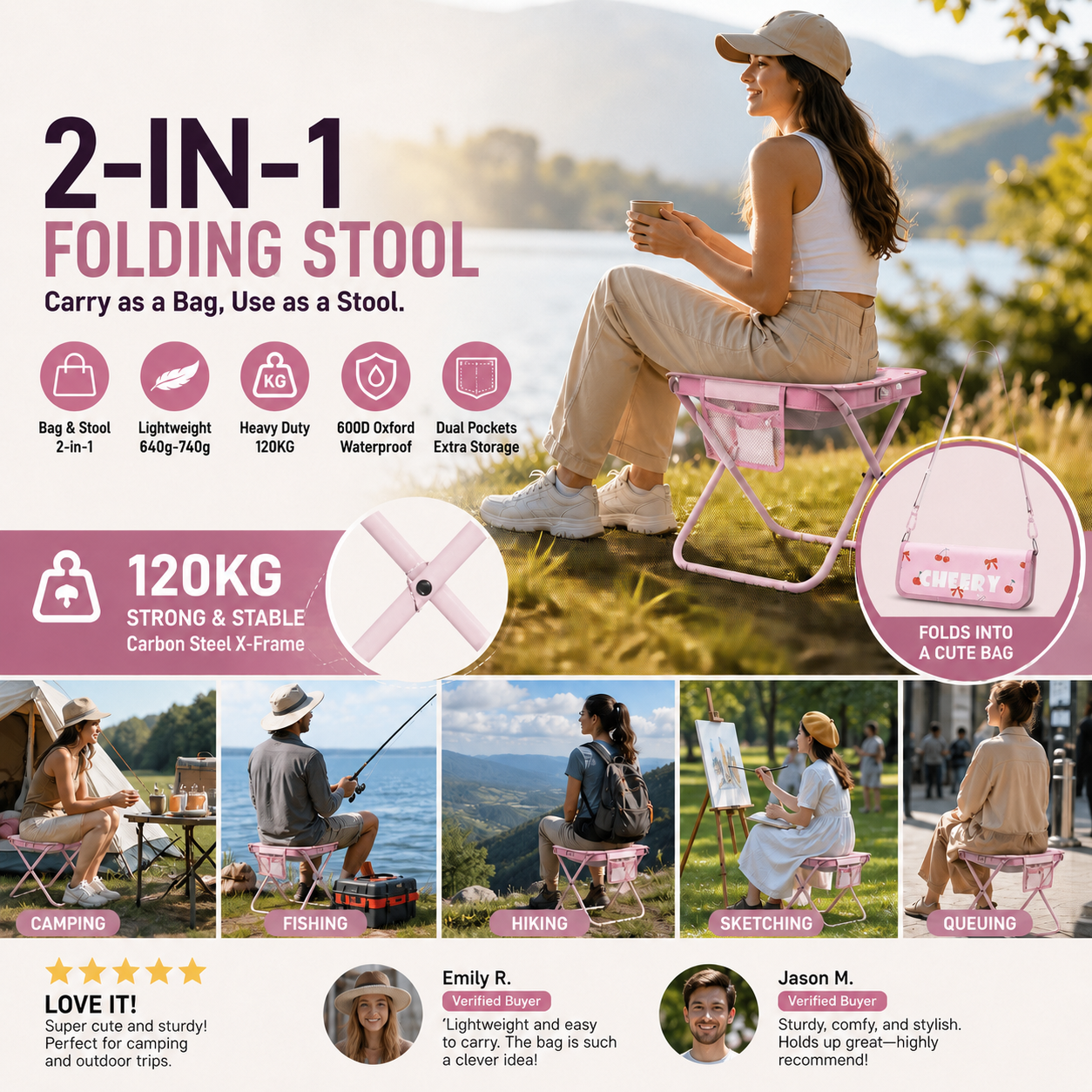 2 in 1 Portable Folding Outdoor Chair & Carry Bag