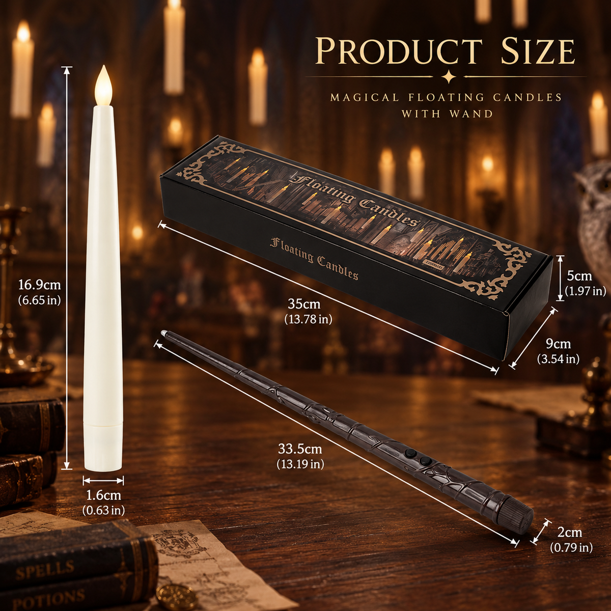 Magical Floating Candles with Wand - Flickering Taper Flameless Hanging Candles for Christmas, Halloween, Birthday Parties, Home Decor, and Gifts