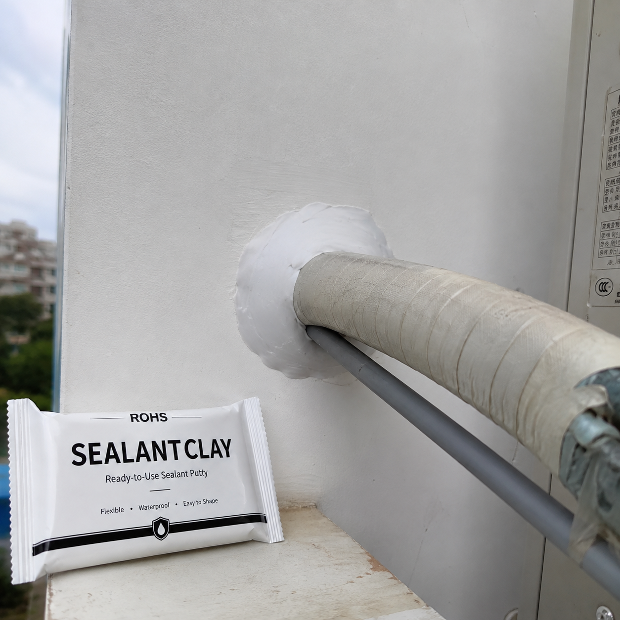 Customer air conditioner pipe gap repair