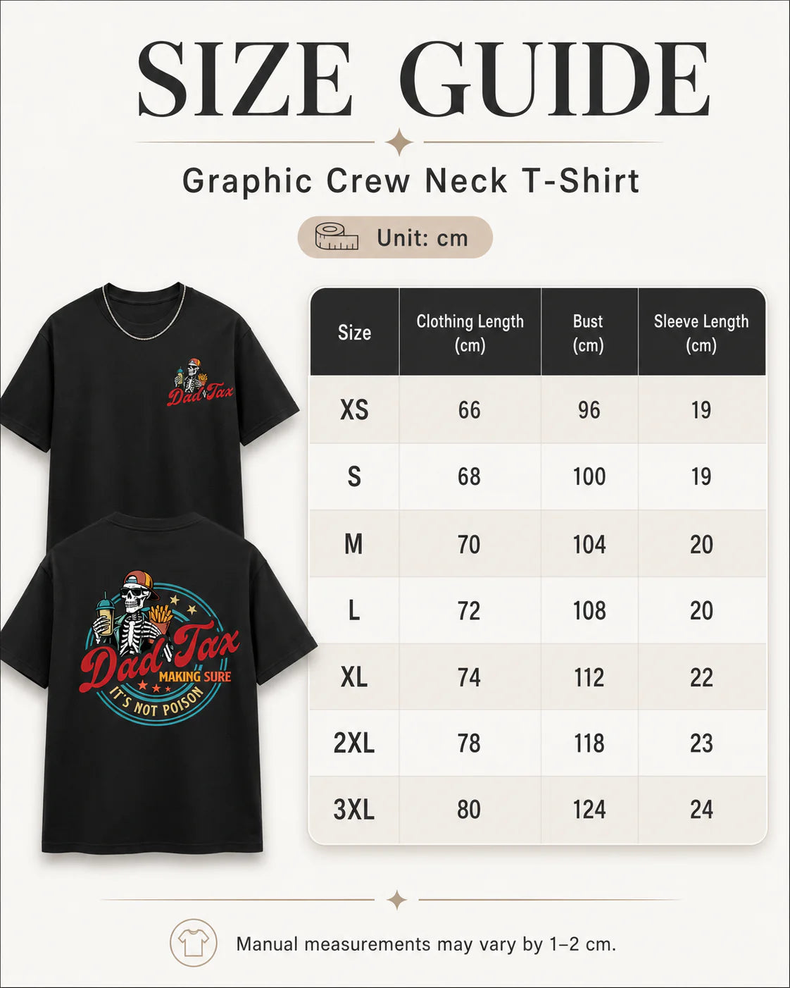 Dad Tax Graphic Crew Neck T-Shirt – Funny Skeleton Print Casual Tee for Dads