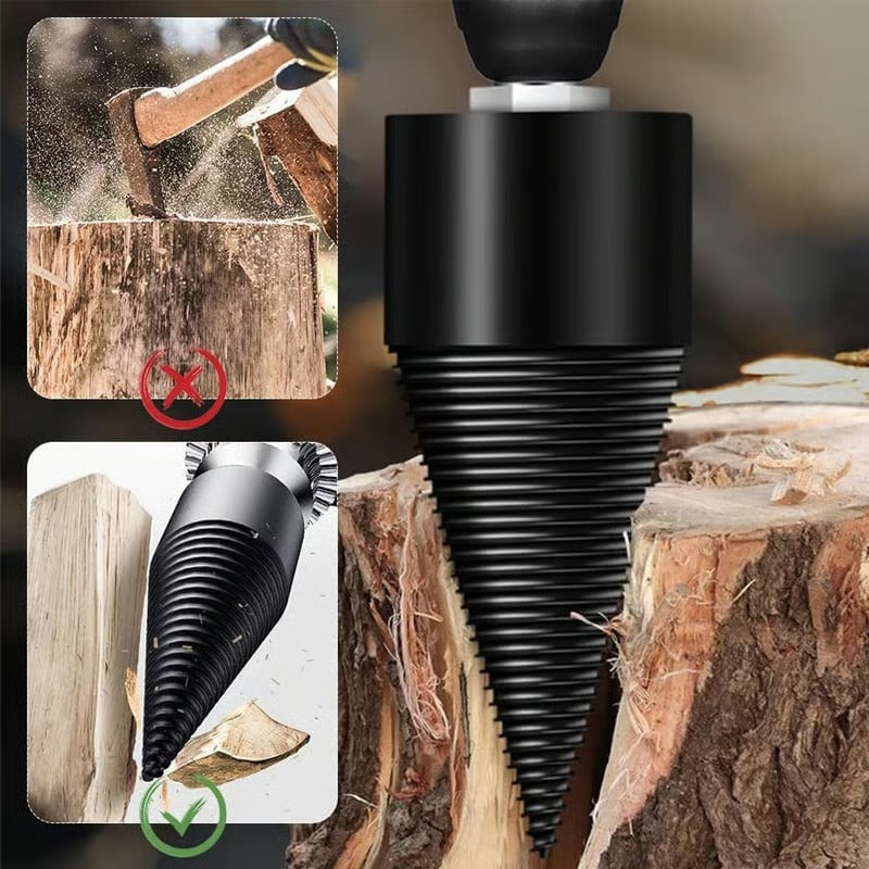 Firewood Log Splitter Drill Bit – Heavy-Duty Carbon Steel Wood Splitting Cone