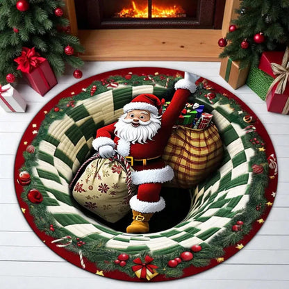 3D Christmas Santa Illusion Round Rug – 80 cm