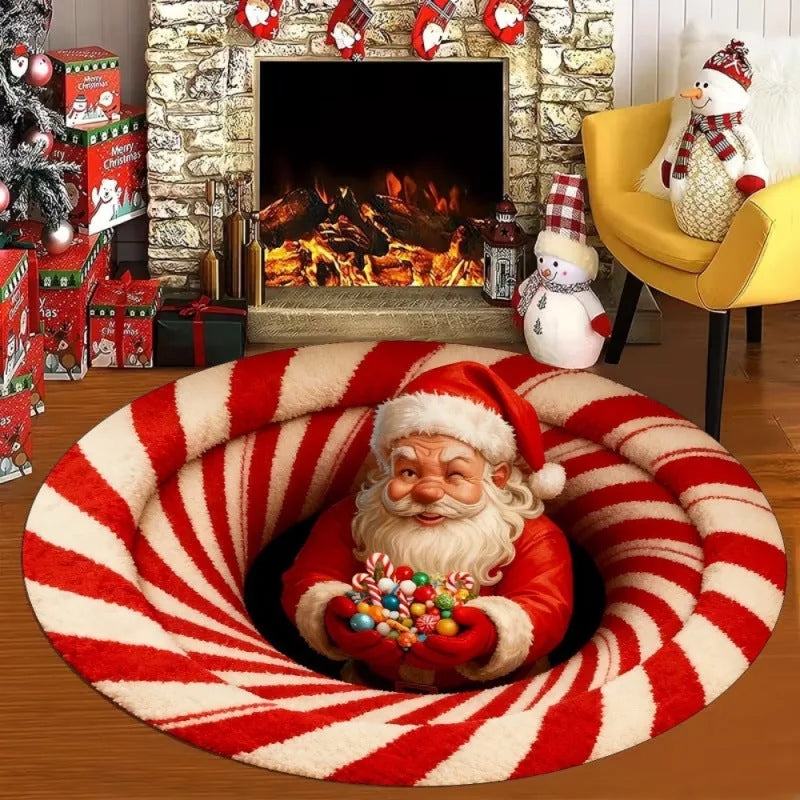 3D Christmas Santa Illusion Round Rug – 80 cm