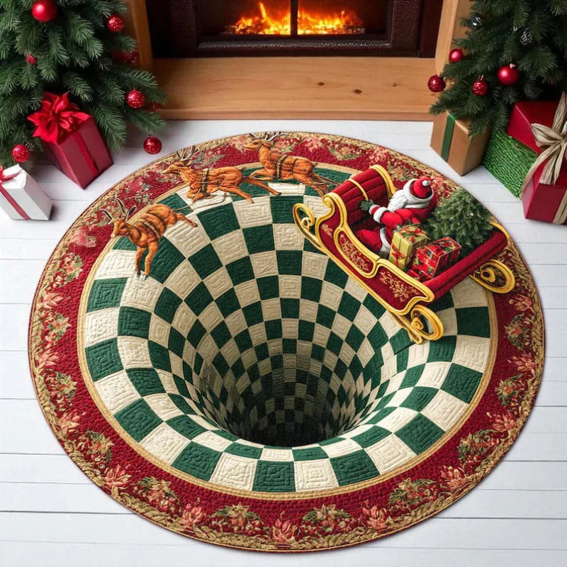 3D Christmas Santa Illusion Round Rug – 80 cm