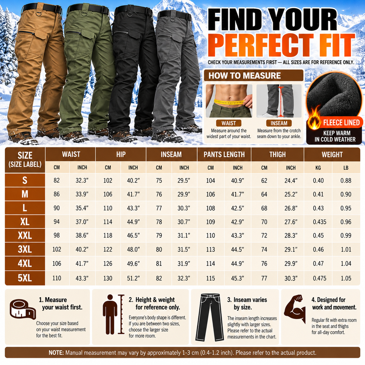 Men's Fleece-Lined Tactical Cargo Pants