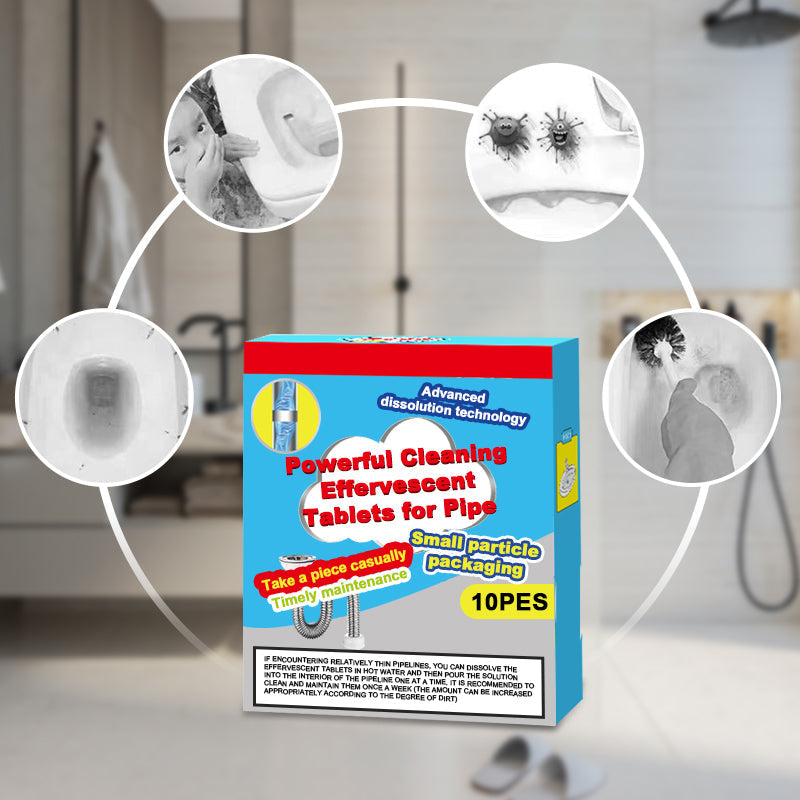 Powerful Cleaning Effervescent Tablets for Pipe 12PCS-  Fast Dissolve Hair Grease Clogs, Deodorizing Antibacterial Pipe Cleaner for Sink Toilet Floor Drain
