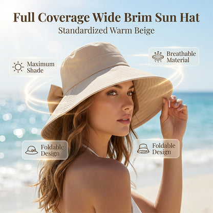 👒 LIMITED-TIME 50% OFF! ✨ Women's Bowknot Wide Brim Sun Hat – Foldable, 360° Protection 🎀