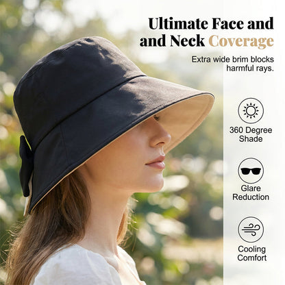 👒 LIMITED-TIME 50% OFF! ✨ Women's Bowknot Wide Brim Sun Hat – Foldable, 360° Protection 🎀