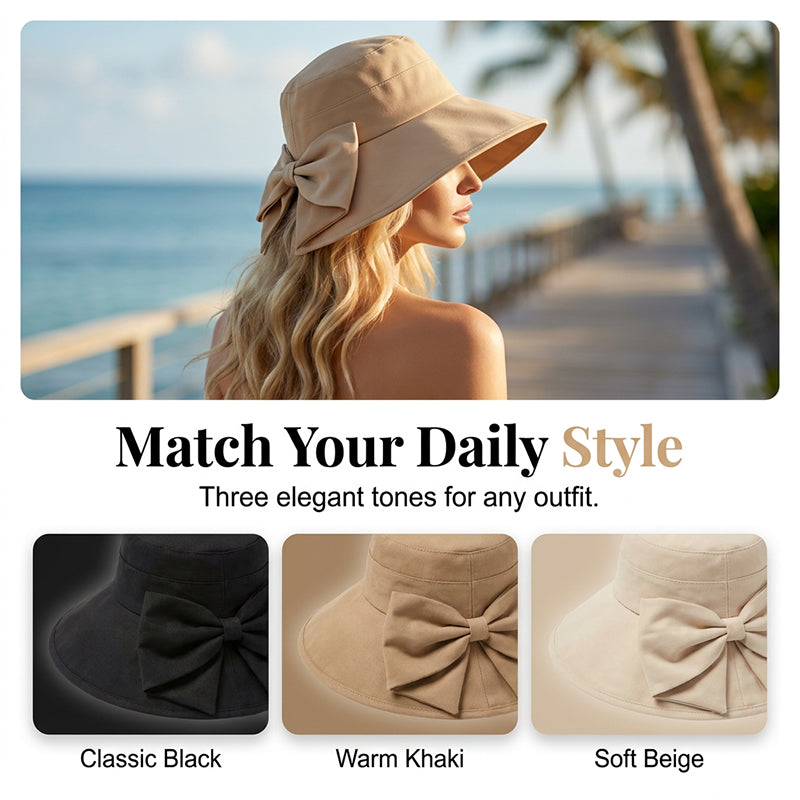 👒 LIMITED-TIME 50% OFF! ✨ Women's Bowknot Wide Brim Sun Hat – Foldable, 360° Protection 🎀