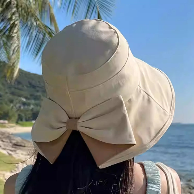 👒 LIMITED-TIME 50% OFF! ✨ Women's Bowknot Wide Brim Sun Hat – Foldable, 360° Protection 🎀