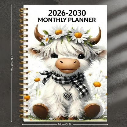 ⏰📅 LAST DAY SALE ONLY￡6.99!! 🐮 Highland Cow 5-Year Monthly Planner – Long-Term Organisation & Goal Planning in One Place ✨