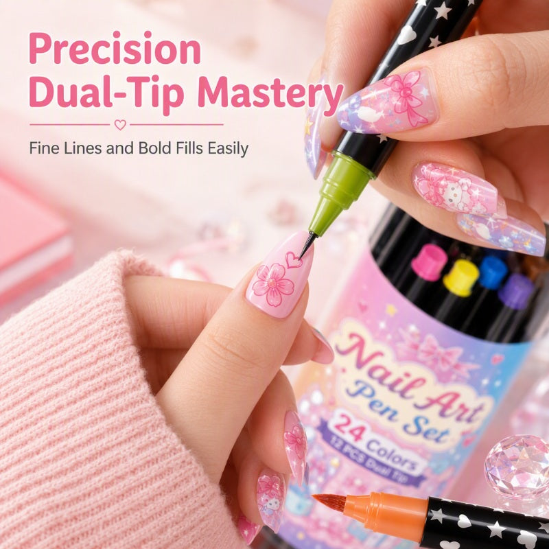 LAST DAY SALE 💕🎁 24 Colors Dual Ended Nail Art Pens Set – Creative, Salon‑Quality, Easy DIY ✨
