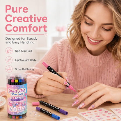 LAST DAY SALE 💕🎁 24 Colors Dual Ended Nail Art Pens Set – Creative, Salon‑Quality, Easy DIY ✨