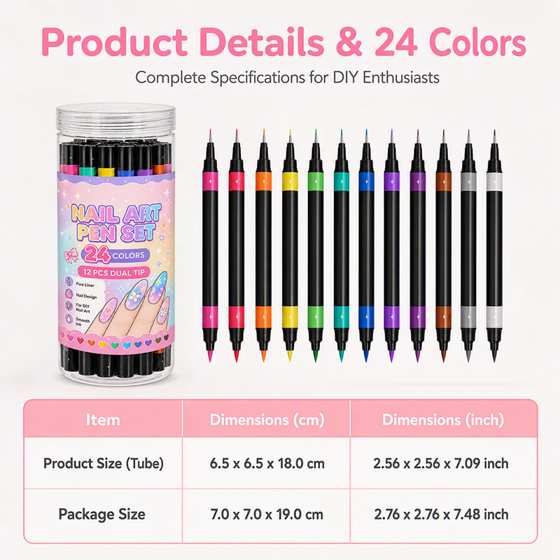LAST DAY SALE 💕🎁 24 Colors Dual Ended Nail Art Pens Set – Creative, Salon‑Quality, Easy DIY ✨