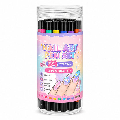 LAST DAY SALE 💕🎁 24 Colors Dual Ended Nail Art Pens Set – Creative, Salon‑Quality, Easy DIY ✨