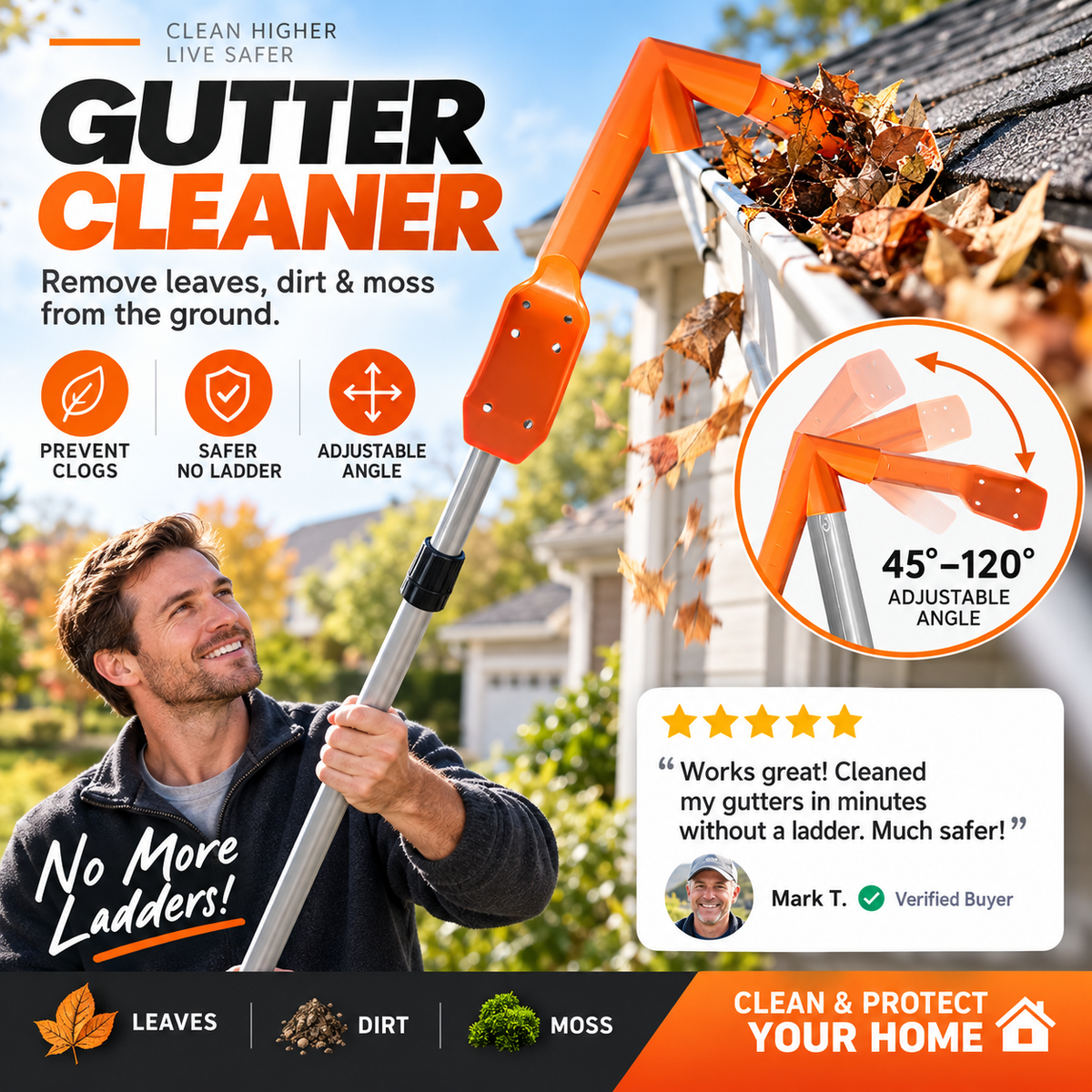 🍂 Ground-Level Gutter Cleaning Tool | Adjustable