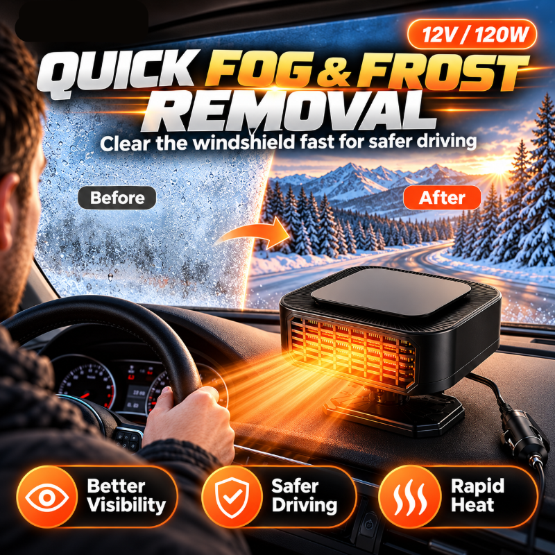 Portable Car Heater Defroster with 360-Degree Rotating Base