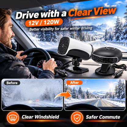 Portable Car Heater Defroster with 360-Degree Rotating Base