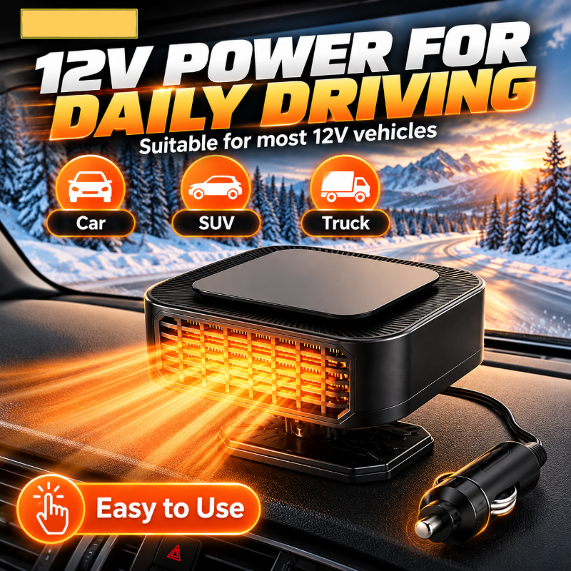 Portable Car Heater Defroster with 360-Degree Rotating Base