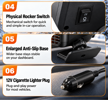 Portable Car Heater Defroster with 360-Degree Rotating Base