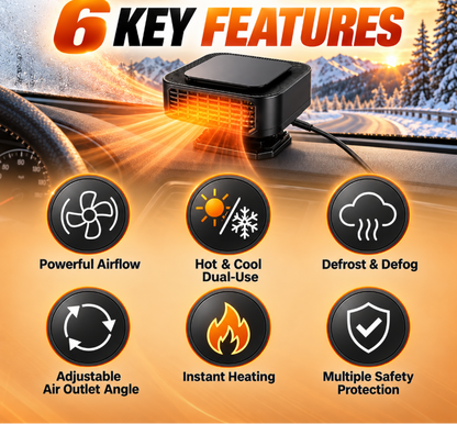 Portable Car Heater Defroster with 360-Degree Rotating Base