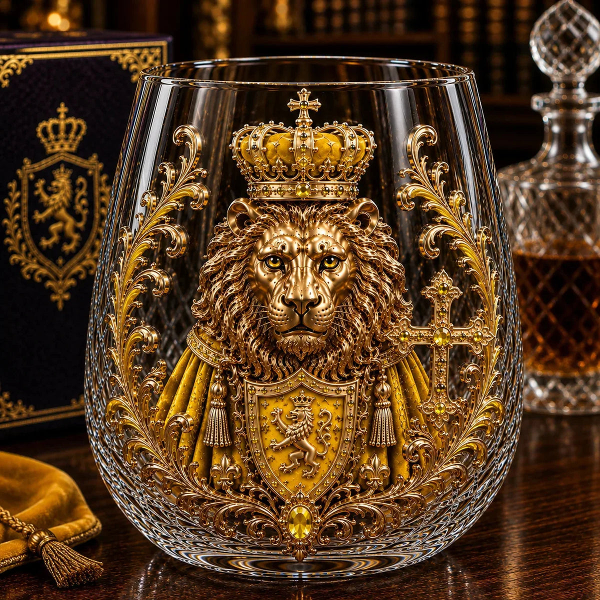 3D Crowned Lion Crystal Whiskey Glass – product image 5