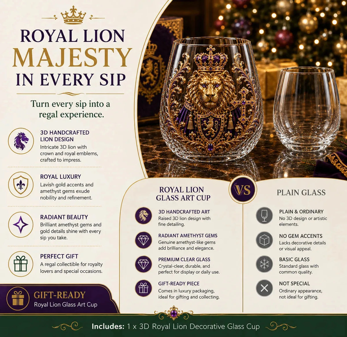 3D Crowned Lion Crystal Whiskey Glass – product image 8