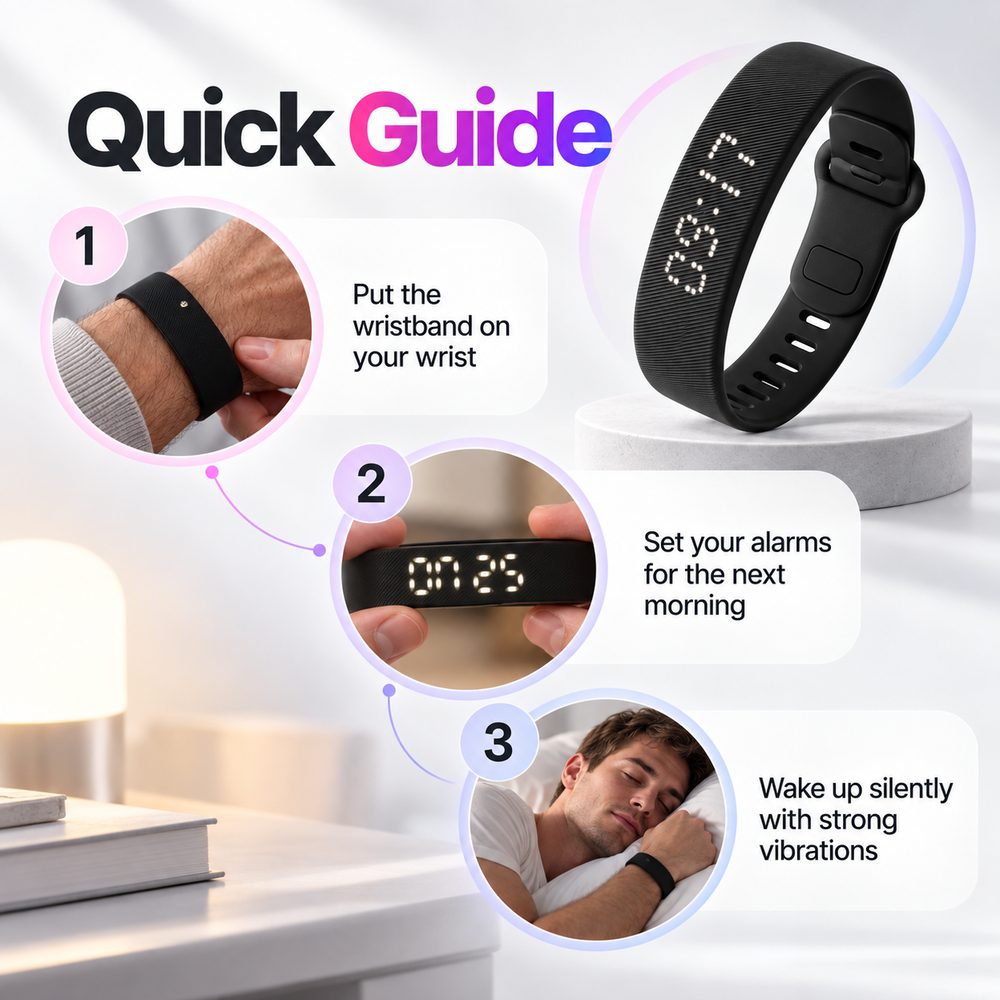 Silent Vibration Alarm Wristband with 3 Alarms & 14 Day Battery
