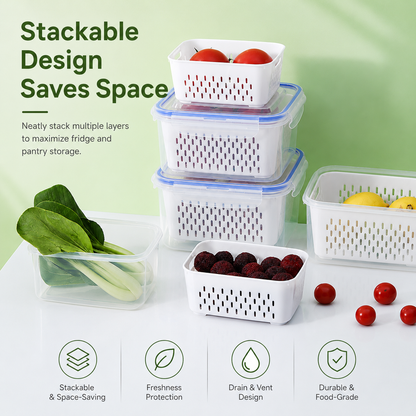 3 Pack Stackable Fridge Organizers with Removable Colander